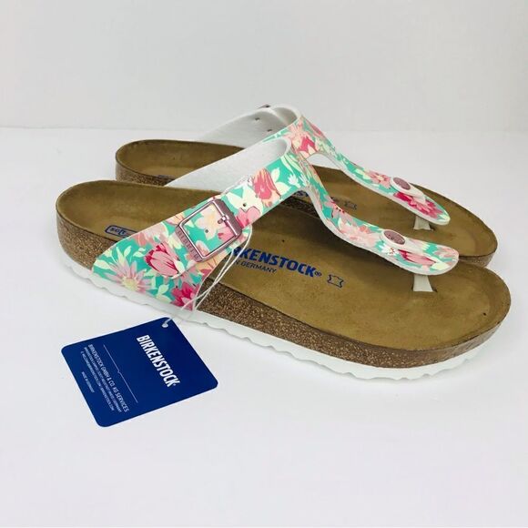 New! Birkenstock Gizeh Soft Footbed Supernatural Flower Emerald Sandals - Picture 5 of 13